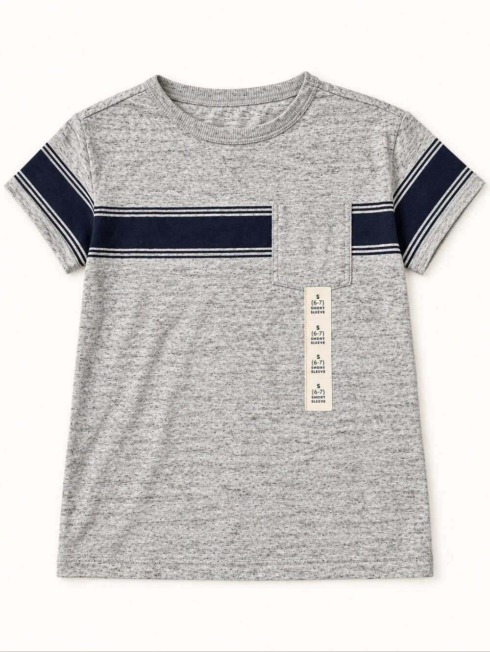 Cat & Jack Boys Gray Navy Stripe Pocket Tee Size 6/7 NWT
